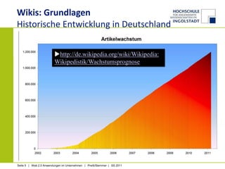 Wikis: GrundlagenHistorische Entwicklung in Deutschland,[object Object],http://de.wikipedia.org/wiki/Wikipedia:Wikipedistik/Wachstumsprognose,[object Object]