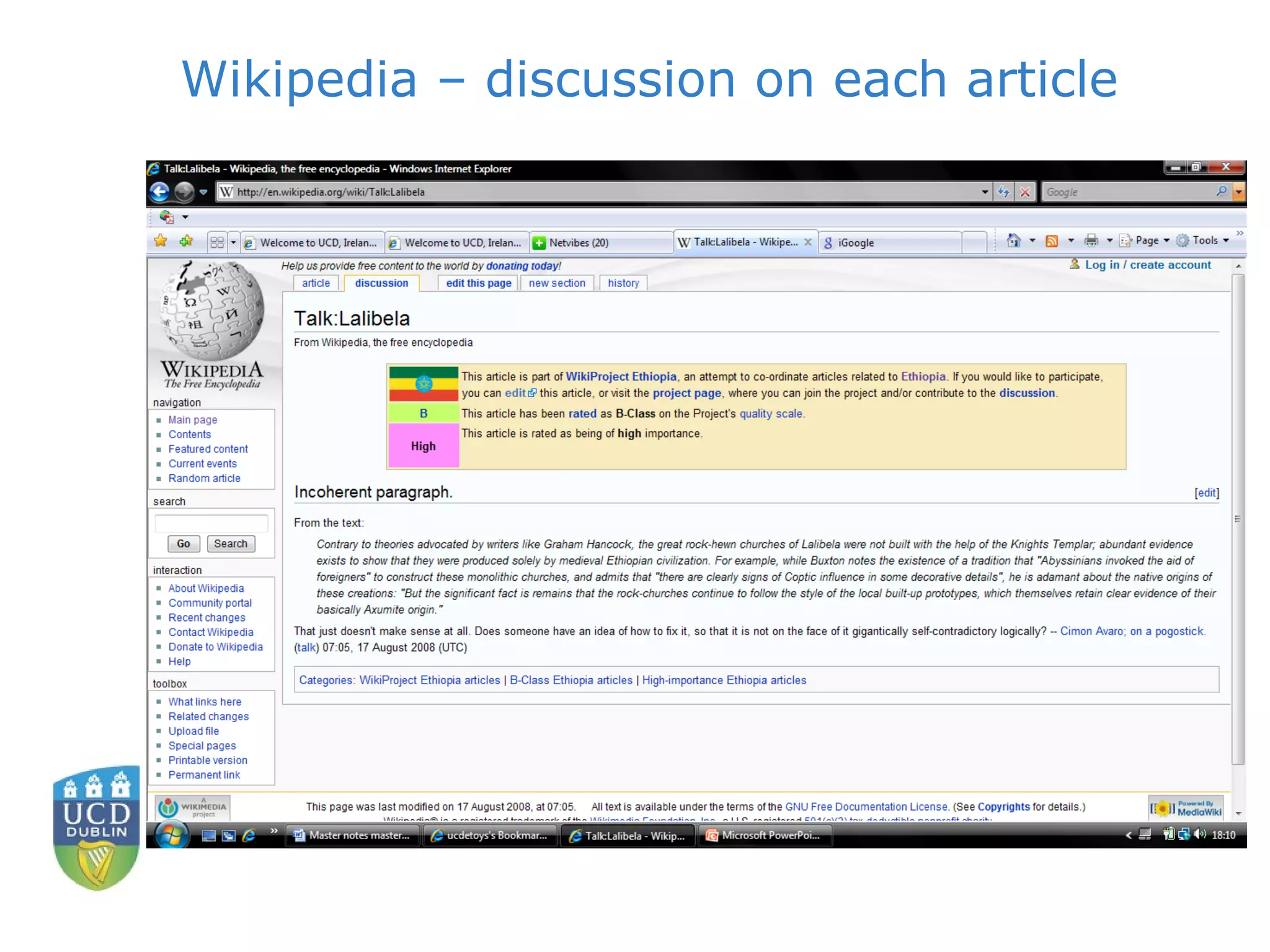 Wikipedia – discussion on each article 