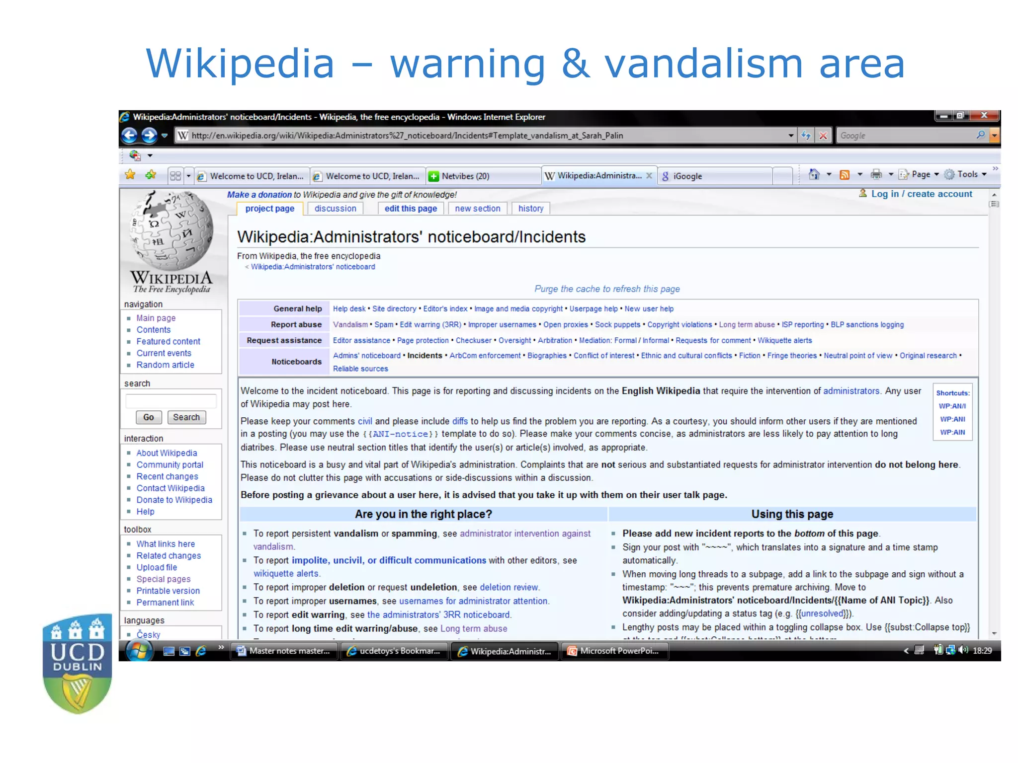 Wikipedia – warning & vandalism area 