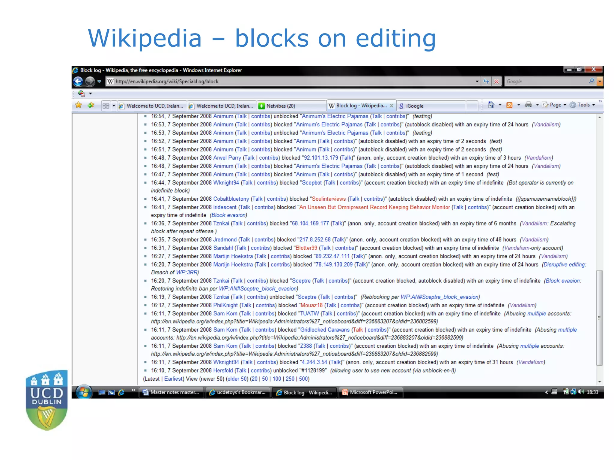 Wikipedia – blocks on editing 