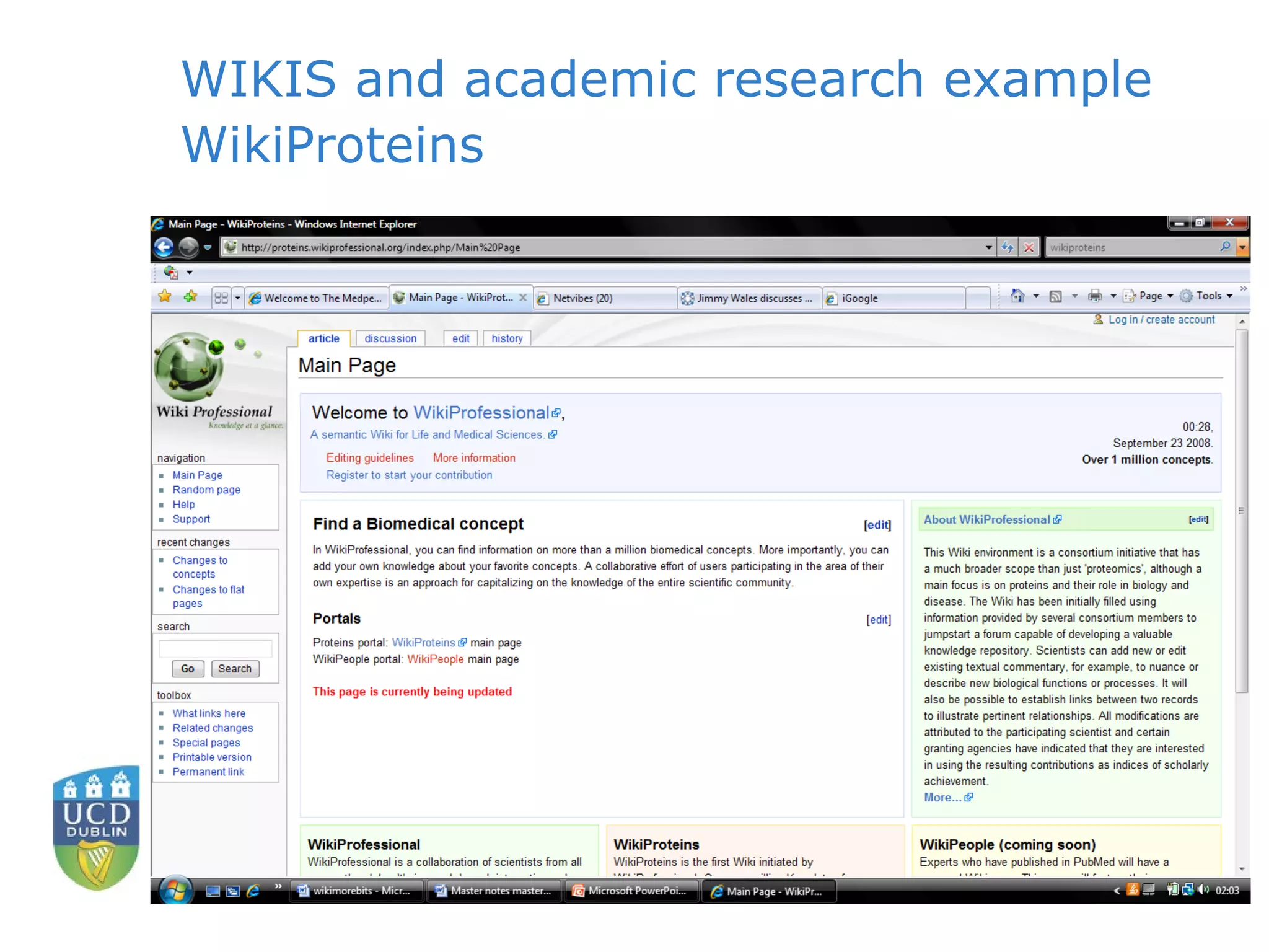 WIKIS and academic research example WikiProteins 