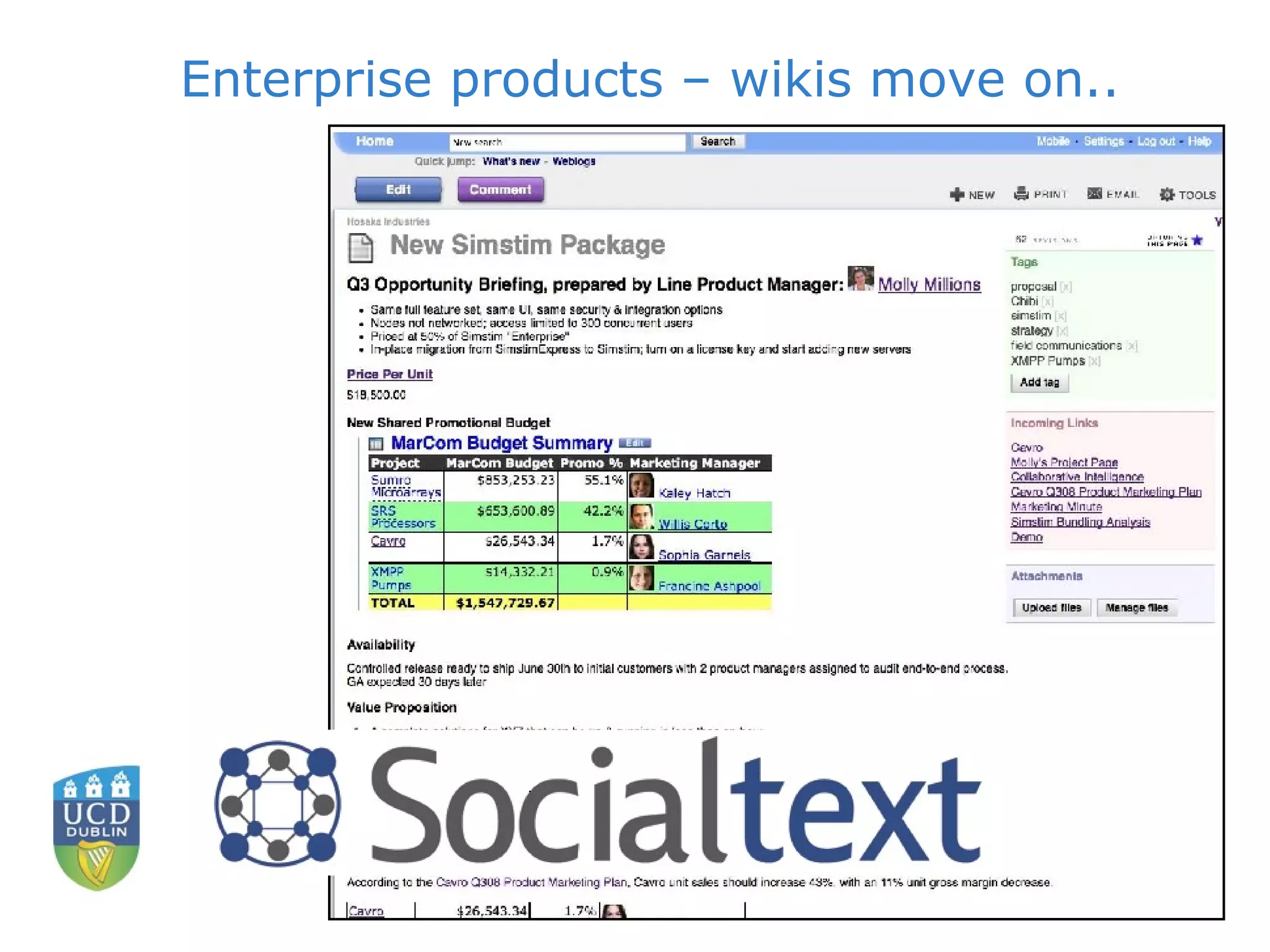 Enterprise products – wikis move on.. 