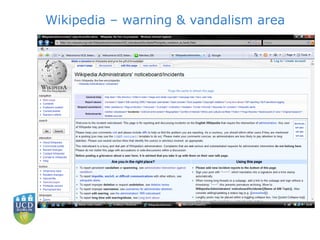 Wikipedia – warning & vandalism area 
