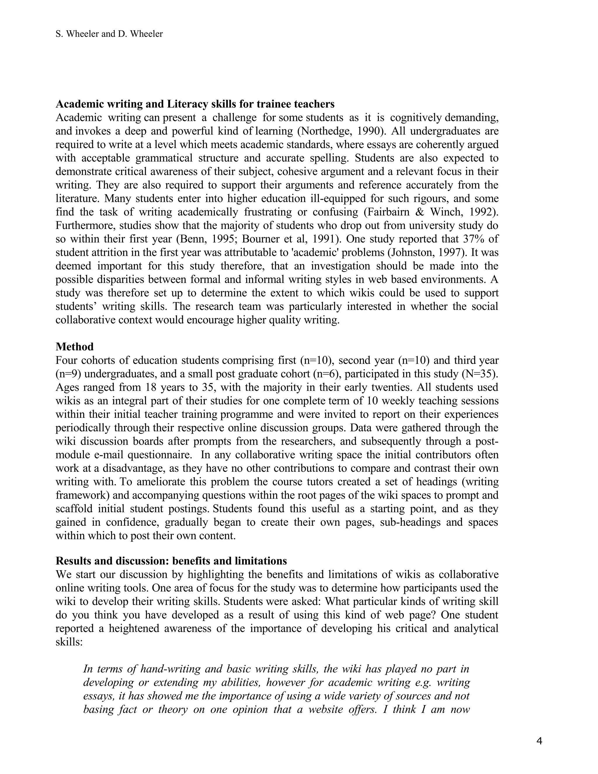 Using wikis to promote quality learning in teacher training