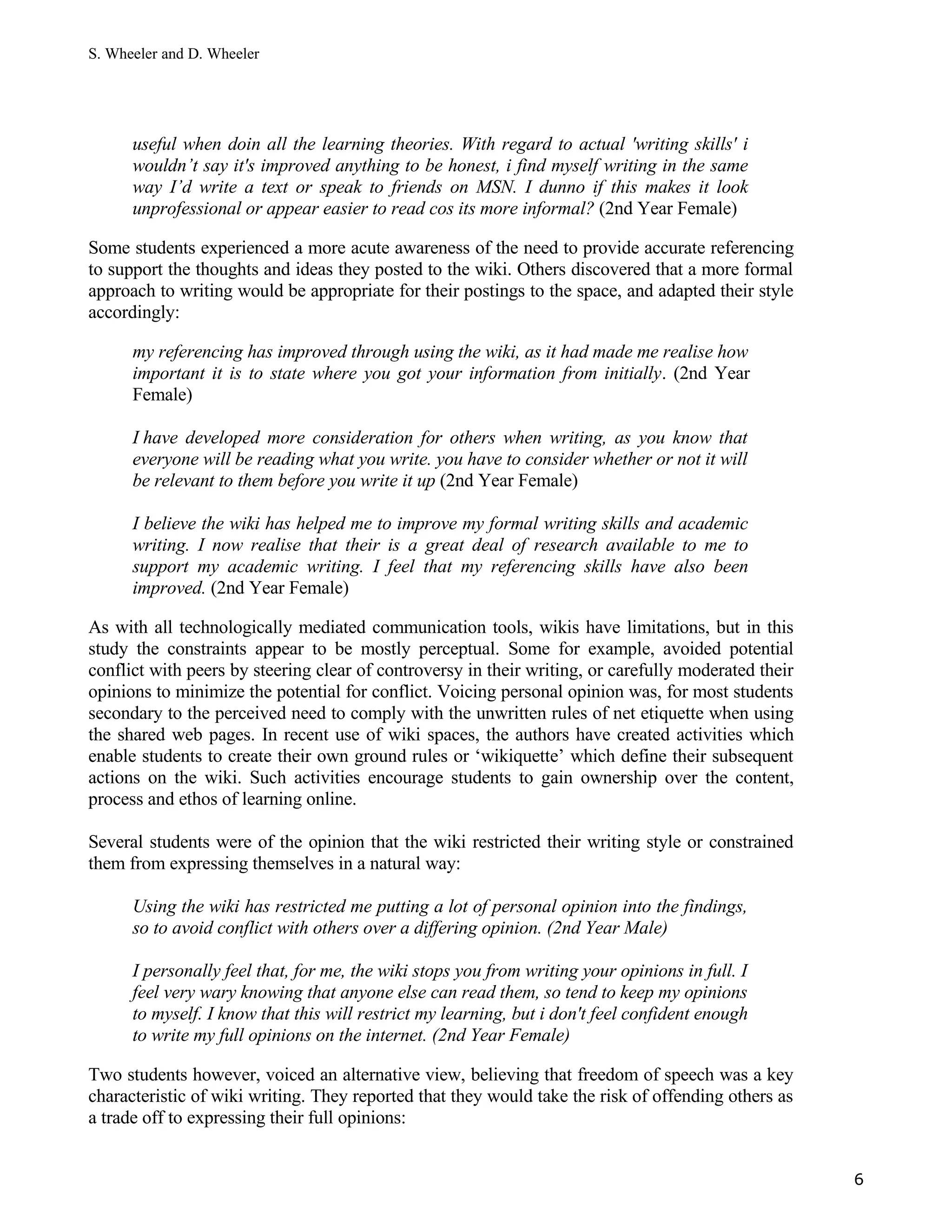 Using wikis to promote quality learning in teacher training