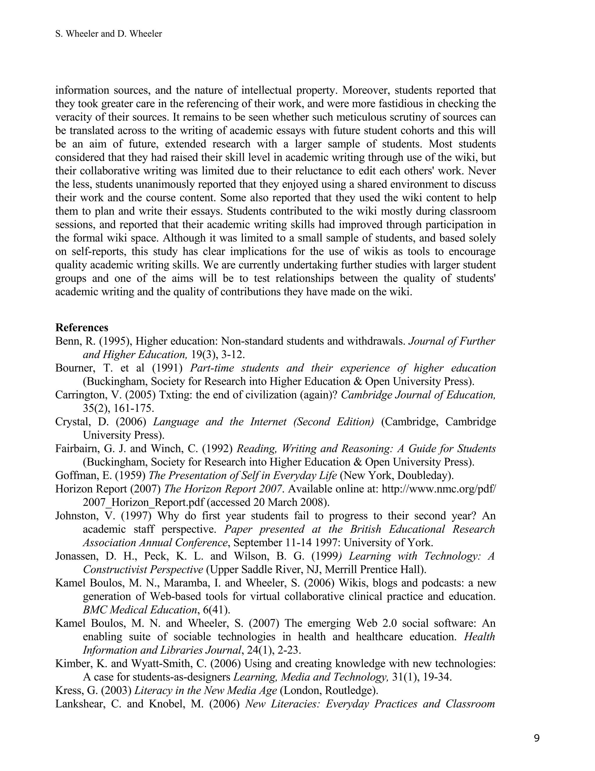 Using wikis to promote quality learning in teacher training