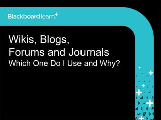 Wikis, Blogs,
Forums and Journals
Which One Do I Use and Why?
 