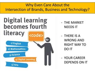 Why Even Care About the
Intersection of Brands, Business and Technology?
- THE MARKET
NEEDS IT
- THERE IS A
WRONG AND
RIGHT WAY TO
DO IT

- YOUR CAREER
DEPENDS ON IT

 