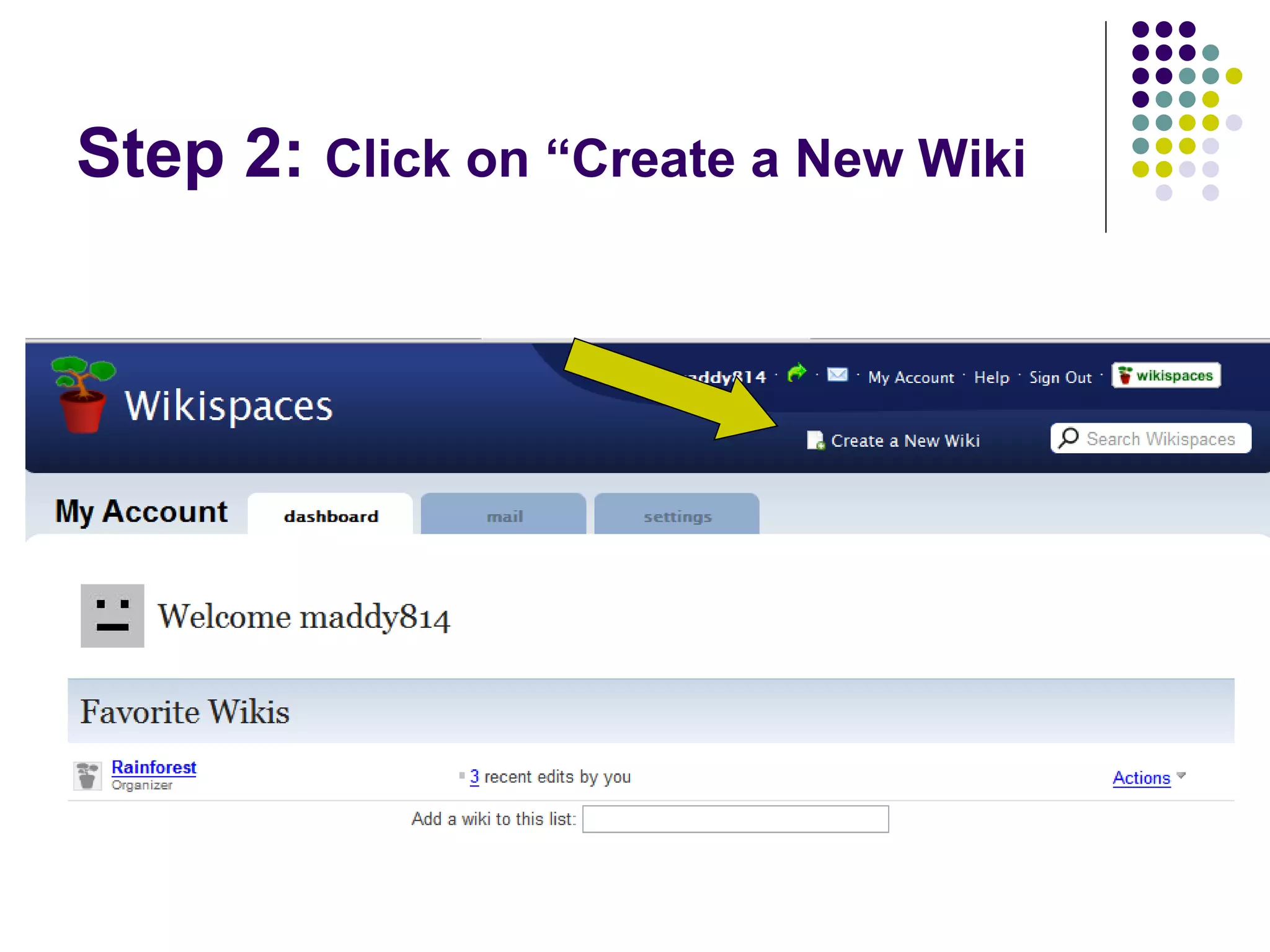 Step 2:  Click on “Create a New Wiki 