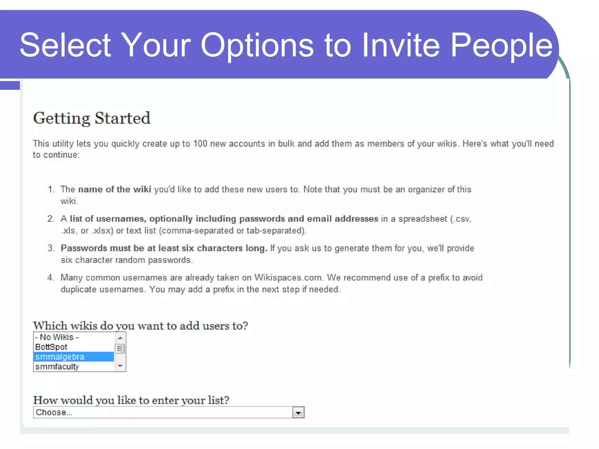 Select Your Options to Invite People 