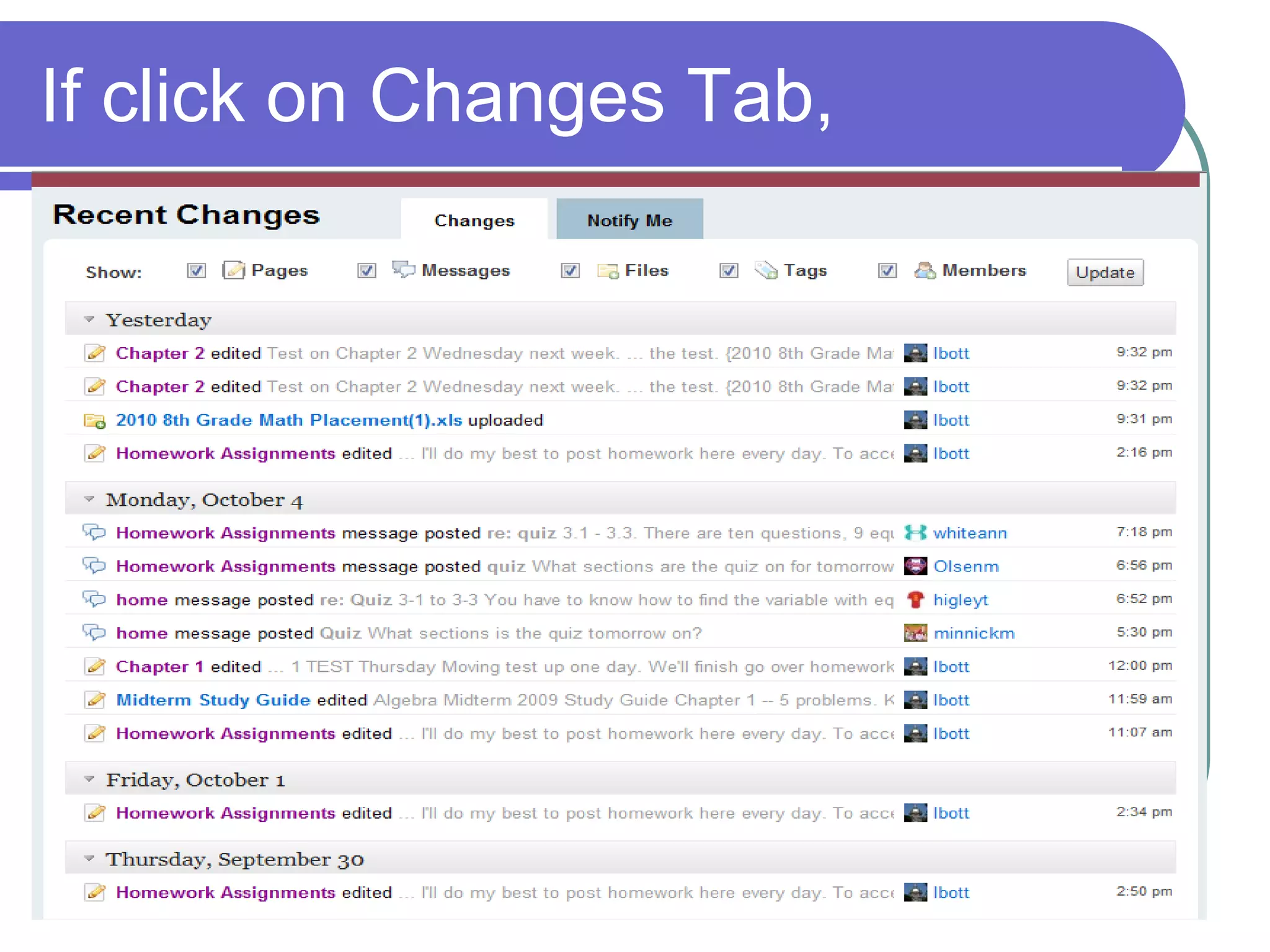 If click on Changes Tab, 