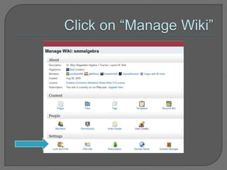 Click on “Manage Wiki”