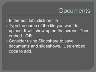 TextClick on the “Edit” tab at the top of the page, and this box will appearType as you would in WordFontChangesYou can always preview your changes and cancel or saveLists