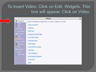 Adding VideoFrom various sources: TeacherTube, Youtube, Youtube.edu, GoogleThe embed code is located beneath or to the right of the video.Copy it.