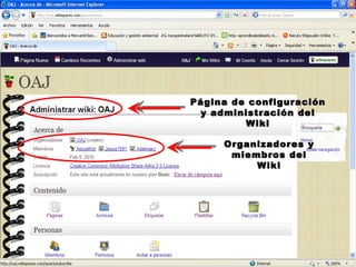 Página de configuración y administración del Wiki Organizadores y miembros del Wiki 
