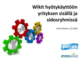 Wikit hyötykäyttöön yrityksen sisällä ja sidosryhmissä Harto Pönkä, 2.12.2010 