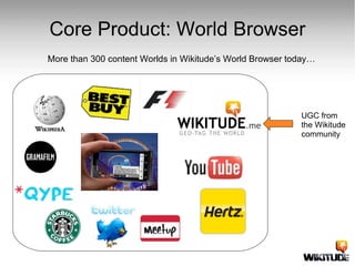 More than 300 content Worlds in Wikitude’s World Browser today… Core Product: World Browser UGC from the Wikitude community 