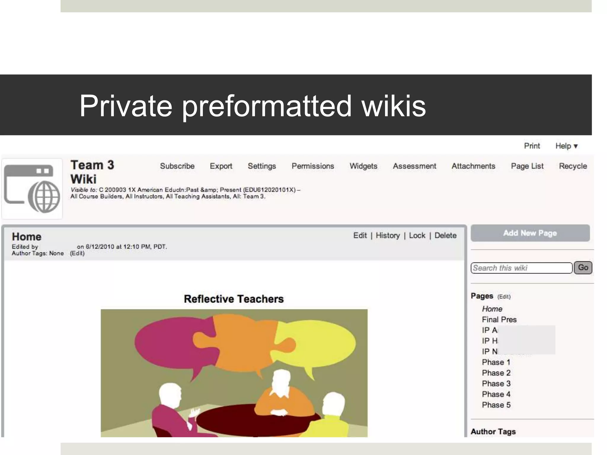 Private preformatted wikis
 