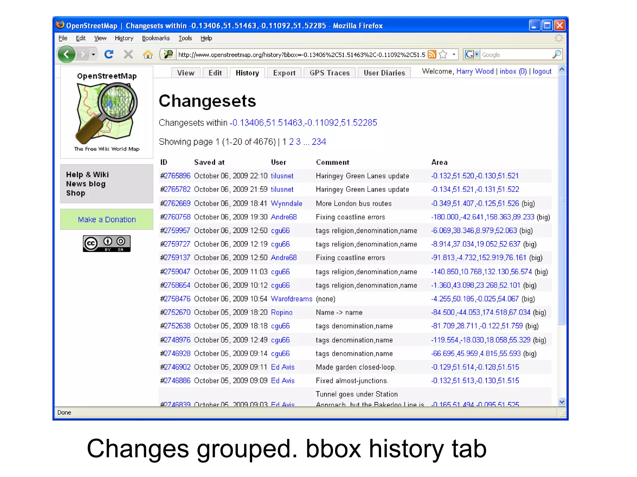 Changes grouped. bbox history tab 