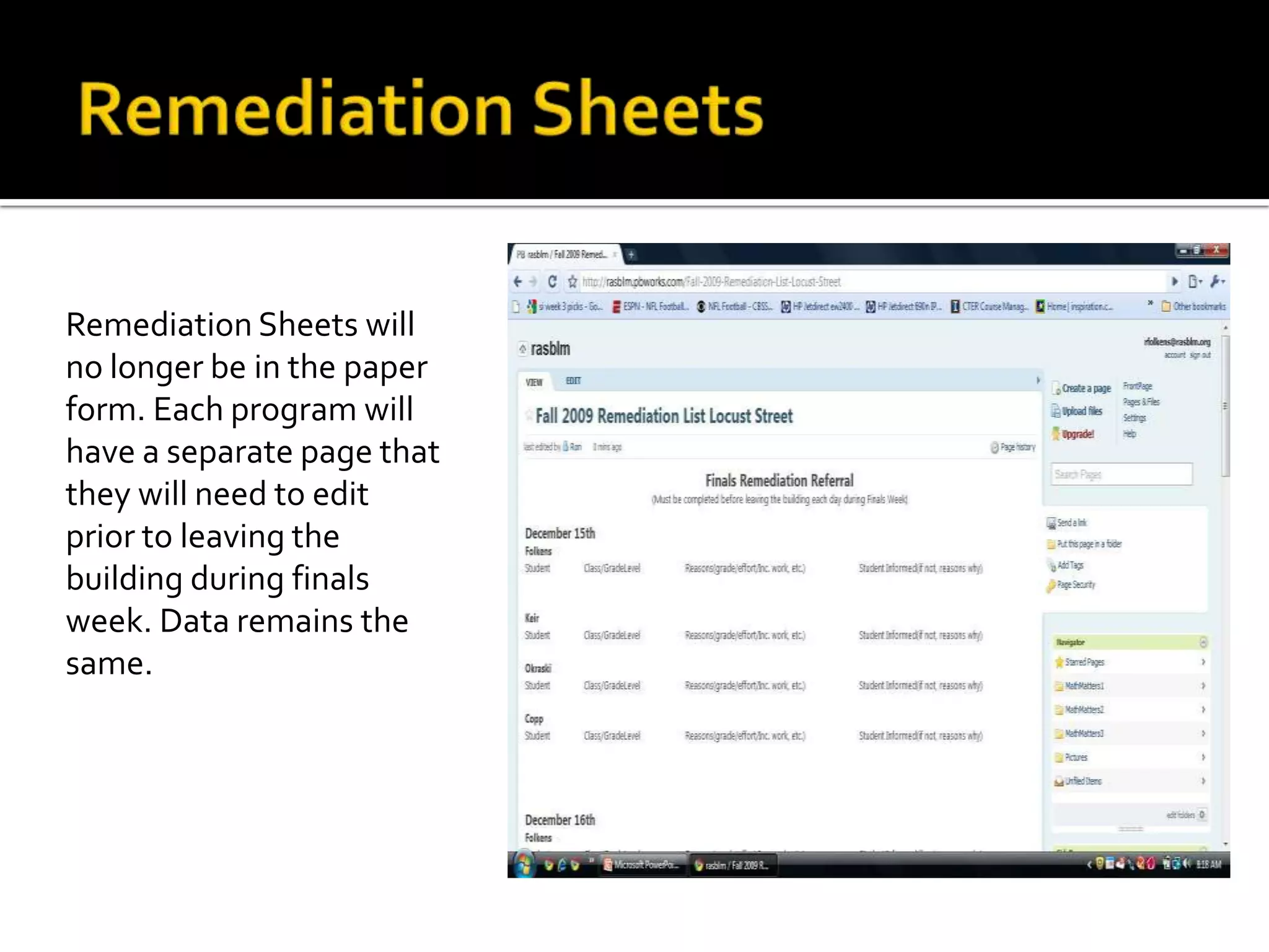 Review teacher pages.