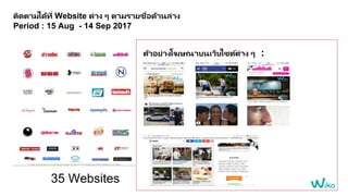 ติดตามได้ที่ Website ต่าง ๆ ตามรายชื่อด้านล่าง
Period : 15 Aug - 14 Sep 2017
35 Websites
ตัวอย่างโฆษณาบนเว็บไซต์ต่าง ๆ :
 