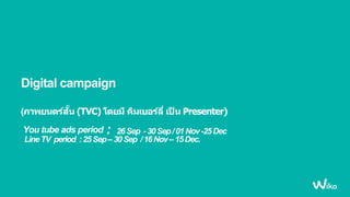 Digital campaign
(ภาพยนตร์สั้น (TVC) โดยมี คิมเบอร์ลี่ เป็ น Presenter)
You tube ads period : 26Sep -30Sep/01Nov-25Dec
LineTV period :25Sep–30Sep /16Nov–15Dec.
 