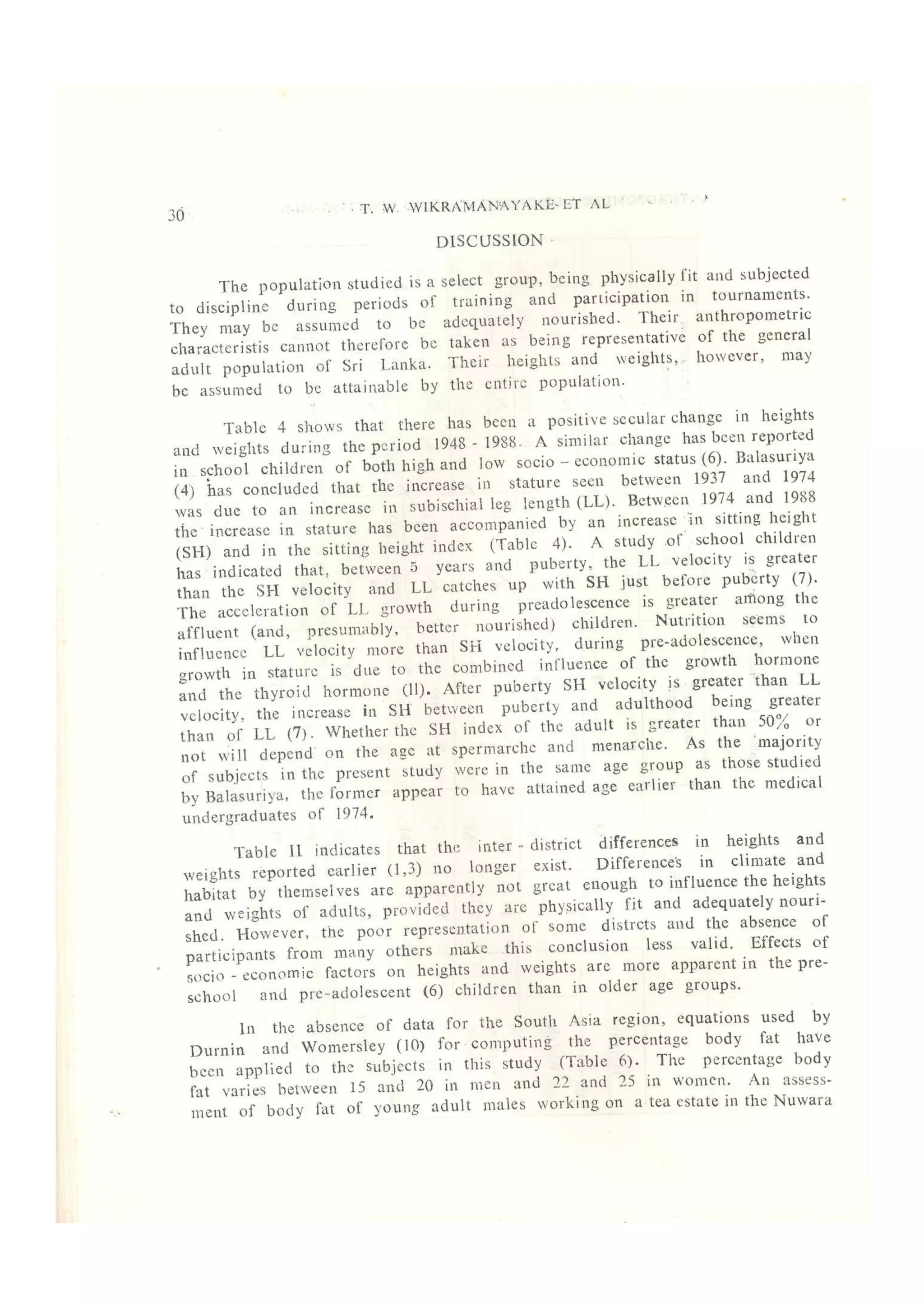 Authropometry of Sri Lankan Sportsmen and Sportswomen, with Special Reference to Body Mass Index