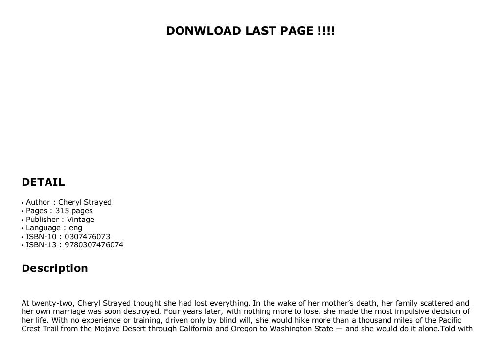 Wild: From Lost to Found on the Pacific Crest Trail