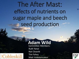 The After Mast:
effects of nutrients on
sugar maple and beech
seed production
Adam Wild
Committee Members:
Ruth Yanai
Nat Cleavitt
Tim Fahey
Matt Vadeboncoeur
 