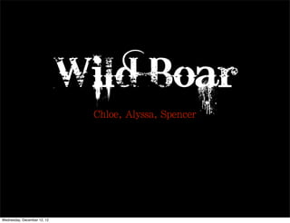 Wild Boar
                              Chloe, Alyssa, Spencer




Wednesday, December 12, 12
 