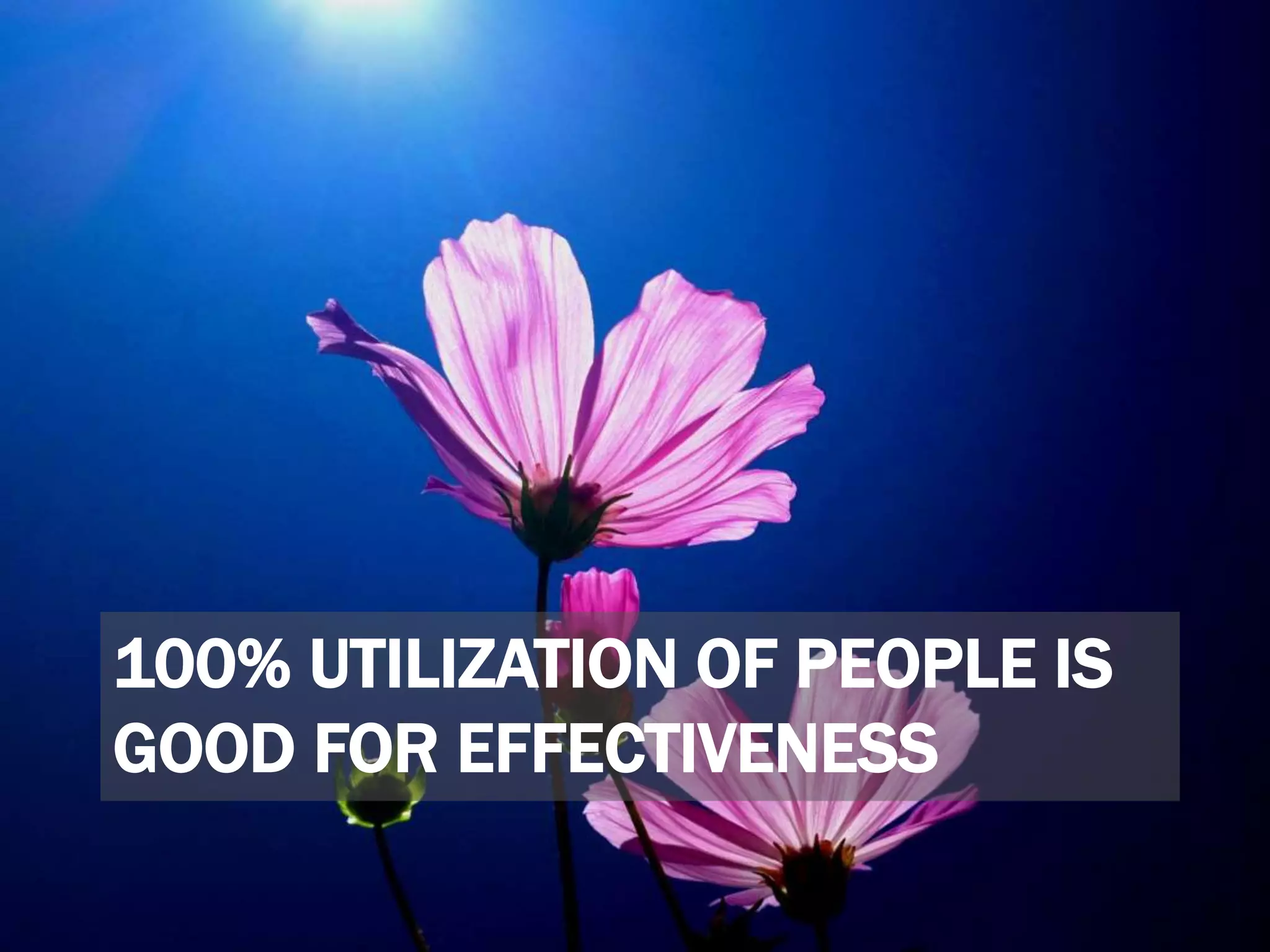 100% UTILIZATION OF PEOPLE IS
GOOD FOR EFFECTIVENESS
 