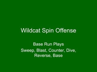 Wildcat Spin Offense Base Run Plays Sweep, Blast, Counter, Dive, Reverse, Base 