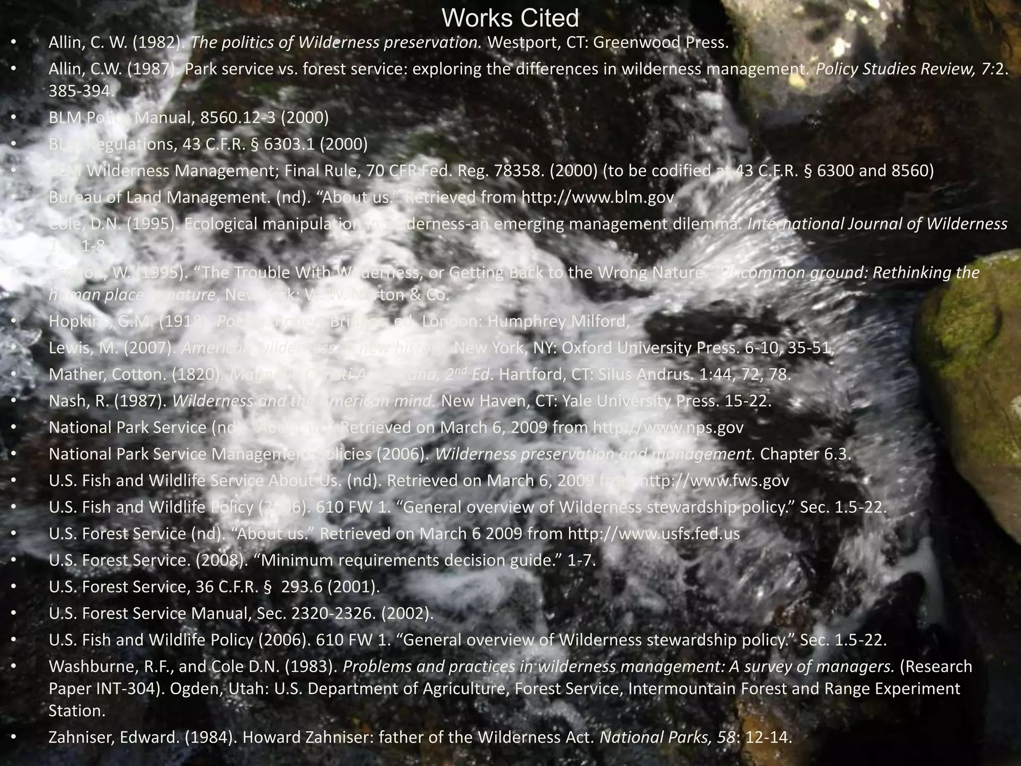 15 pagesNational Park ServiceImplementation of Wilderness Management Plan