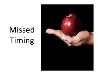 Missed	
  
Timing	
  
©	
  2014	
  	
  Kevin	
  	
  D.	
  Wilde	
  All	
  Rights	
  Reserved	
  
Do	
  Not	
  Distribute	
  in	
  Any	
  Form	
  Without	
  Permission	
  
 