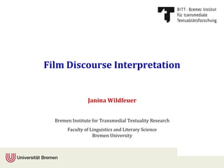 Film Discourse Interpretation
Janina Wildfeuer
Bremen Institute for Transmedial Textuality Research
Faculty of Linguistics and Literary Science
Bremen University
 
