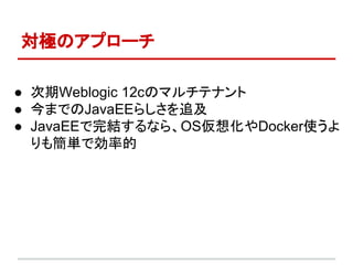 OΥץ`
 Weblogic 12cΥޥƥʥ
 ޤǤJavaEE餷׷
 JavaEEYʤ顢OS뻯Dockerʹ
⺆gǄʵ
 