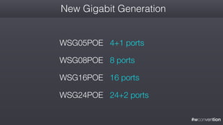 #wconvention
New Gigabit Generation
WSG05POE 4+1 ports
WSG08POE 8 ports
WSG16POE 16 ports
WSG24POE 24+2 ports
 