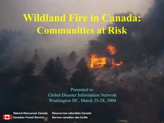 Wildland Fire in Canada: Communities at Risk Presented to  Global Disaster Information Network Washington DC, March 25-28, 2004 Natural Resources Canada  Ressources naturelles Canada Canadian Forest Service  Service canadien des for ê ts   