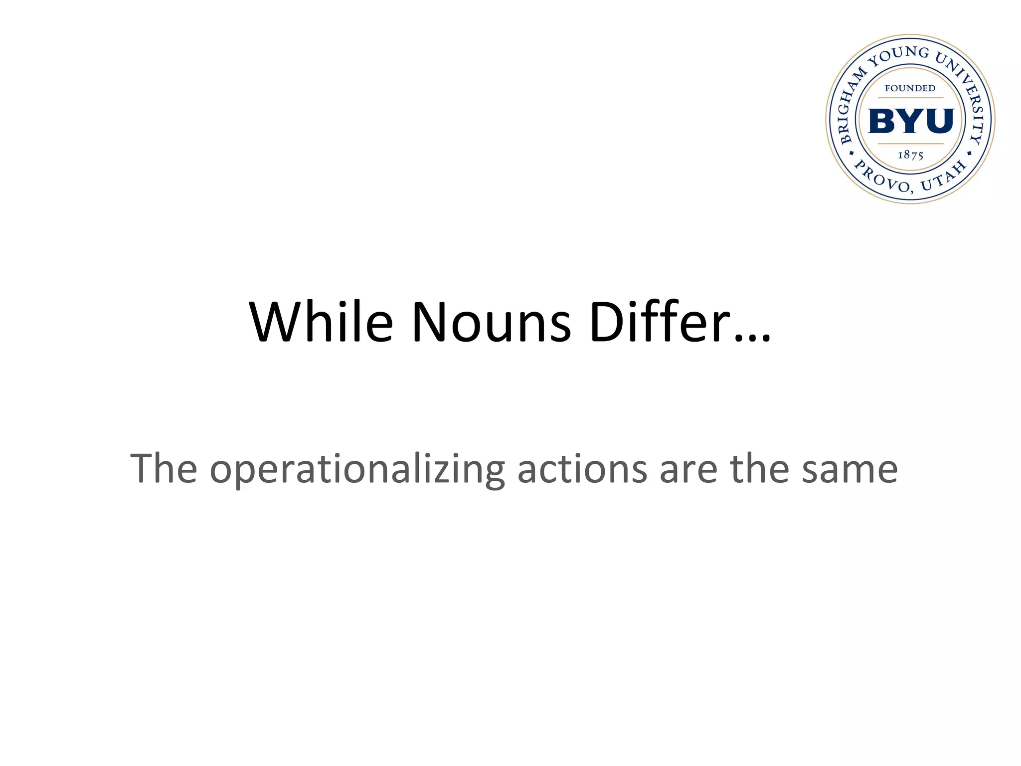 While Nouns Differ… The operationalizing actions are the same 
