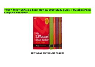 DOWNLOAD ON THE LAST PAGE !!!!
^PDF^ Wiley CPAexcel Exam Review 2020 Study Guide + Question Pack: Complete Set books The Wiley CPAexcel Exam Review 2020 Study Guide + Question Pack: Complete Set will help you identify, focus on, and master the key topics you need to know to pass the 2020 CPA Exam. This eight-volume, printed set is comprised of four volumes of the Wiley CPAexcel Study Guides (one per exam section) and four volumes of the Wiley CPAexcel Practice Questions (one per exam section).As a bonus, this package includes complimentary one-week access to the 2020 Wiley CPAexcel Online Test Bank, redeemable via a pin code in the back of the book.With more than 2,000 printed pages of study text organized in Bite-Sized Lessons, roughly 2,000 printed multiple-choice questions (500 per section), and 20 printed task-based simulations (5 per section), these resources are designed to build and then test your knowledge of AICPA's CPA Exam Blueprint, as well as familiarize you with how questions are worded and presented on the CPA Exam.Updated for the 2020 CPA Exam Organized in Bite-Sized Lesson format Explains every topic tested, with more than 2,000 printed pages of study text 2,000 printed multiple-choice questions (500 per section) 20 printed task-based simulations (5 per section) Answer rationales so you can understand why your answer is correct Used by many leading review providers Updated yearlyBonus: one-month access to the Wiley CPAexcel Online Test Bank for each section
^PDF^ Wiley CPAexcel Exam Review 2020 Study Guide + Question Pack:
Complete Set Ebook
 