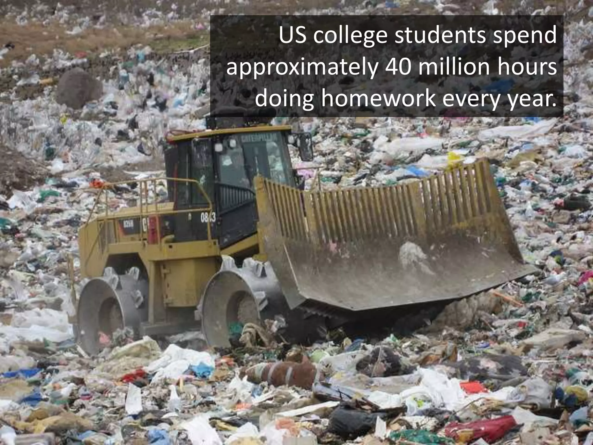 US college students spend
approximately 40 million hours
doing homework every year.
 