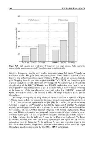 HSDPA bit rates, capacity and coverage                                                               151



       100 %
        95 %
        90 %
                                                                               RF utilization [%]
        85 %
                                                                               Iub utilization [%]
        80 %
        75 %
        70 %
        65 %
        60 %
                2.0    2.2    2.4     2.6     2.8       3.0      3.2     3.4         3.6       3.8
                                    Iub capacity for 1+1+1 site [Mbps]

                Figure 7.26 Trade-oﬀ between HSDPA RF vs Iub eﬃciency.


Chapter 3 that MAC-hs ﬂow control is operated by sending so-called credits to the RNC
for each MAC-d ﬂow, depending on the amount of buﬀered data in the Node B. The
number of credits expresses the maximum number of payload data units (PDUs) that the
RNC is allowed to send over the Iub during the next HS-DSCH interval of 10 ms. Note
that the frame-length for the HS-DSCH frame protocol equals 10 ms. If Iub congestion
occurs so the RNC cannot transmit all the PDUs according to the received credits, a
simple congestion control scheme is applied, where the PDU ﬂow is reduced equally for
all active HSDPA MAC-d ﬂows.
   The trade-oﬀ between air interface RF vs Iub eﬃciency is reported in Figure 7.26. Note
from Section 7.7.3.4 that without any Iub bandwidth limitations the average HSDPA
cell capacity equals approximately 900 kbps, which is 2.7 Mbps per three-sector Node B
assuming ﬁve HS-PDSCH codes and 7 W for HSDPA transmission. The remaining
power and some channelization codes are used for simultaneous Release 99 transmission.
The results in Figure 7.26 show that in order to achieve the full 100% HSDPA radio
frequency (RF) capacity the HSDPA Iub bandwidth required equals 3.8 Mbps. An
HSDPA Iub bandwidth of 3.2 Mbps is suﬃcient to achieve 95% of the maximum
available HSDPA RF capacity. Such Iub dimensioning corresponds to 20% over-
dimensioning of the Iub. This 20% over-dimensioning is needed to account for
temporal variations in the available HSDPA RF capacity caused by, for example,
HSDPA users being close to the serving cell and variations in the traﬃc model. Note
that the resulting 20% margin will be reduced when the number of active HSDPA users
per site is increased in high-capacity sites. In that case the peak site capacity will be closer
to the average site capacity due to the smaller dominance of a few users in extreme
conditions.



7.5    Capacity and cost of data delivery
The previous sections presented total cell throughput in Mbps, but this section estimates
the achievable data capacity in total downloaded gigabytes per subscriber per month.
 