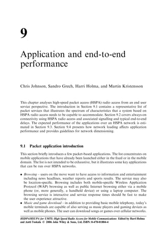 178                                                             HSDPA/HSUPA for UMTS




Figure 8.10 Noise rise distribution for RNC and Node B scheduling, Vehicular A at 3 km/h, an
average of 20 users per cell, and a 5% noise rise outage of 6 dB.


The average source data rate during packet calls is 250 kbps. The detailed information on
the system level simulator can be found in [2].
   The performance of the proposed Node B scheduling algorithm is compared with that
of a Release 99 compliant RNC packet scheduler implementation. In order to focus on
packet scheduling performance, L1 retransmission without soft combining is assumed.
Therefore, the system is assumed to operate with the BLEP at ﬁrst transmission equal to
10%. The idea is to compare the two scheduling scenarios when operating the physical
channel at the same error probability, thus focusing on the eﬃciency of the resource
allocation algorithm.
   The impact of fast Node B scheduling on system performance can be seen in the noise
rise distributions for RNC and Node B scheduling in Figure 8.10. Both distributions
have a 5% noise rise outage equal to 6 dB – that is, the probability of exceeding a noise
rise of 6 dB is 5%. Fast Node B packet scheduling allows the system to more eﬃciently
control the total received uplink power than is the case with RNC scheduling, and the
required power headroom to prevent the system from entering an unwanted load region
is consequently reduced. Hence, the average uplink load to meet the speciﬁed noise rise
outage constraint can be increased, and cell throughput consequently improved. The
improvement in the average cell throughput performance with Node B scheduling is
illustrated in Figure 8.11. The gain compared with RNC-based scheduling is between 6%
and 9%, and is almost independent of the average number of users per cell.
   In order to also give an indication on the improved level of service in the system with
Node B scheduling, Figure 8.11 reports average cell throughput as a function of 10%
packet call throughput outage. Packet call throughput is a measure of the average air
interface throughput experienced by a user during a packet data session. Only 10% of
packet data sessions experience a packet call throughput lower than the 10% packet call
throughput outage. Figure 8.12 shows how Node B scheduling can be deployed to either
increase cell throughout performance or to improve the overall quality of service in the
 