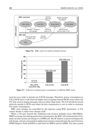HSUPA bit rates, capacity and coverage                                                    183




Figure 8.16 Average user data rate as a function of CPICH RSCP with four-branch antenna
diversity, with and without interference cancellation (the CPICH RSCP is calculated assuming a
downlink cable loss of 4 dB and a CPICH transmission power of 33 dBm).


rates by 40%, while the gain is almost negligible with Release 99 data rates. Release 99
user data rates are limited by the peak bit rate of 384 kbps.
   Interference cancellation techniques can also be successfully deployed to improve
uplink coverage. Cell coverage is illustrated in Figure 8.16; the link budget is improved
by 2 dB which means the same data rate can be provided at a 2-dB lower signal level with
an interference cancellation base station receiver than with a Rake receiver.
   Cell throughput gain from interference cancellation is presented in [3]. It is shown that
starting from the well-known uplink load equation in [16], cell throughput gain from
interference cancellation can be approximated as follows:
                                              1þi
                                    Gﬃ                                                  ð8:3Þ
                                         1 þ i À  
