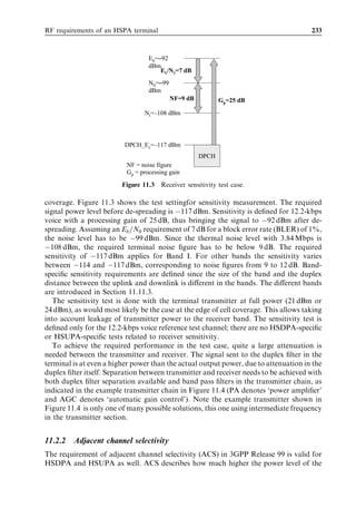 216                                                                   HSDPA/HSUPA for UMTS



            10
             9            Maximum cell throughput: 2 Mbps
             8            Theoretical download time
             7
             6
           s 5
             4
             3
             2
             1
             0
                   10 %   20 %    30 %   40 %     50 %       60 %   70 %   80 %   90 %
                                                Load level

 Figure 9.27   Average download time for a 300-kB Internet page as a function of load level.


this approach and by knowing the number of megabytes that each data user consumes on
average per month, it is straightforward to obtain a ﬁrst understanding for how many
data users a HSDPA cell can support while still maintaining adequate service levels. This
calculation method is demonstrated in Section 7.5.




9.5   References
 [1] ITU-T Recommendation G.114 (2003), One-way transmission time.
 [2] ITU-T Recommendation P.800 (1996), Methods for subjective determination of transmis-
     sion quality.
 [3] 3GPP Technical Speciﬁcation, TS 24.008, Mobile Radio Interface Layer 3 Speciﬁcation,
     Core Network Protocols, available at www.3gpp.org
 [4] 3GPP Technical Speciﬁcation, TS 25.331, Radio Resource Control (RRC), Protocol Spe-
     ciﬁcation, available at www.3gpp.org
 [5] 3GPP Technical Speciﬁcation, TS 25.433, UTRAN Iub interface Node B Application Part
     (NBAP) Signalling, available at www.3gpp.org
 [6] 3GPP Technical Speciﬁcations, TS 25.413, UTRAN Iu Interface Radio Access Network
     Application Part (RANAP) Signalling, available at www.3gpp.org
 [7] C. Johnson, H. Holma, and I. Sharp (2005), Connection setup delay for packet switched
     services, IEE International Conference on 3G and Beyond (3G 2005), London, November.
 [8] C. Johnson, R. Cuny, G. Davies, and N. Wimolpitayarat (2005), Inter-system handover for
     packet switched services, IEE International Conference on 3G and Beyond (3G 2005),
     London, November.
 [9] OMA (Open Mobile Alliance), Push to Talk over Cellular Requirements, Version 1.0,
     29 March 2005.
[10] Forum Nokia, Multiplayer Game Performance over Cellular Networks, Version 1.0,
     20 January 2004.
[11] IETF RFC 2988, Computing TCP’s Retransmission Timer, November 2000.
[12] H. Holma and A. Toskala (2004) WCDMA for UMTS (3rd edn.). Wiley, Chichester, UK.
 