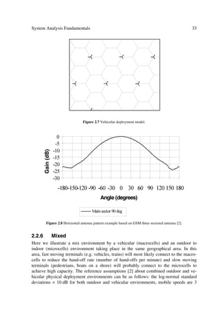 System Analysis Fundamentals                                                                                   19

The conversion from binary symbol to phase angles is done using Gray coding. This
coding permits only one binary number to change in the assignment of binary symbols
to adjacent phase angles, thereby minimizing the demodulation errors, which in a digital
receiver result from incorrectly selecting a symbol adjacent to a correct one.
Figure 2.3 illustrates a block diagram frequently used for any form of M-PSK modula-
tion. For QPSK, the multiplexer basically converts the binary input stream into two par-
allel, half rate signal vI(t) and vQ(t) (i.e. the in-phase and quadrature signals). These sig-
nals taking values +A/¥ or –A/¥ in any symbol interval, are fed to two balanced
modulators with input carriers or relative phase 0° and 90°, respectively. Then the
QPSK signal could be given by
V ( W ) = Y ( W ) FRV Z W + Y ( W ) VLQ Z W 
           ,             F    4          F
                                                                                                            