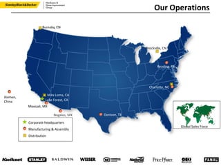 Denison, TX
Reading, PA
Charlotte, NC
Mira Loma, CA
Mexicali, MX
Nogales, MX
Lake Forest, CA
Burnaby, CN
Brockville, CN
Xiamen,
China
Corporate headquarters
Manufacturing & Assembly
Distribution
Global Sales Force
Our Operations
 
