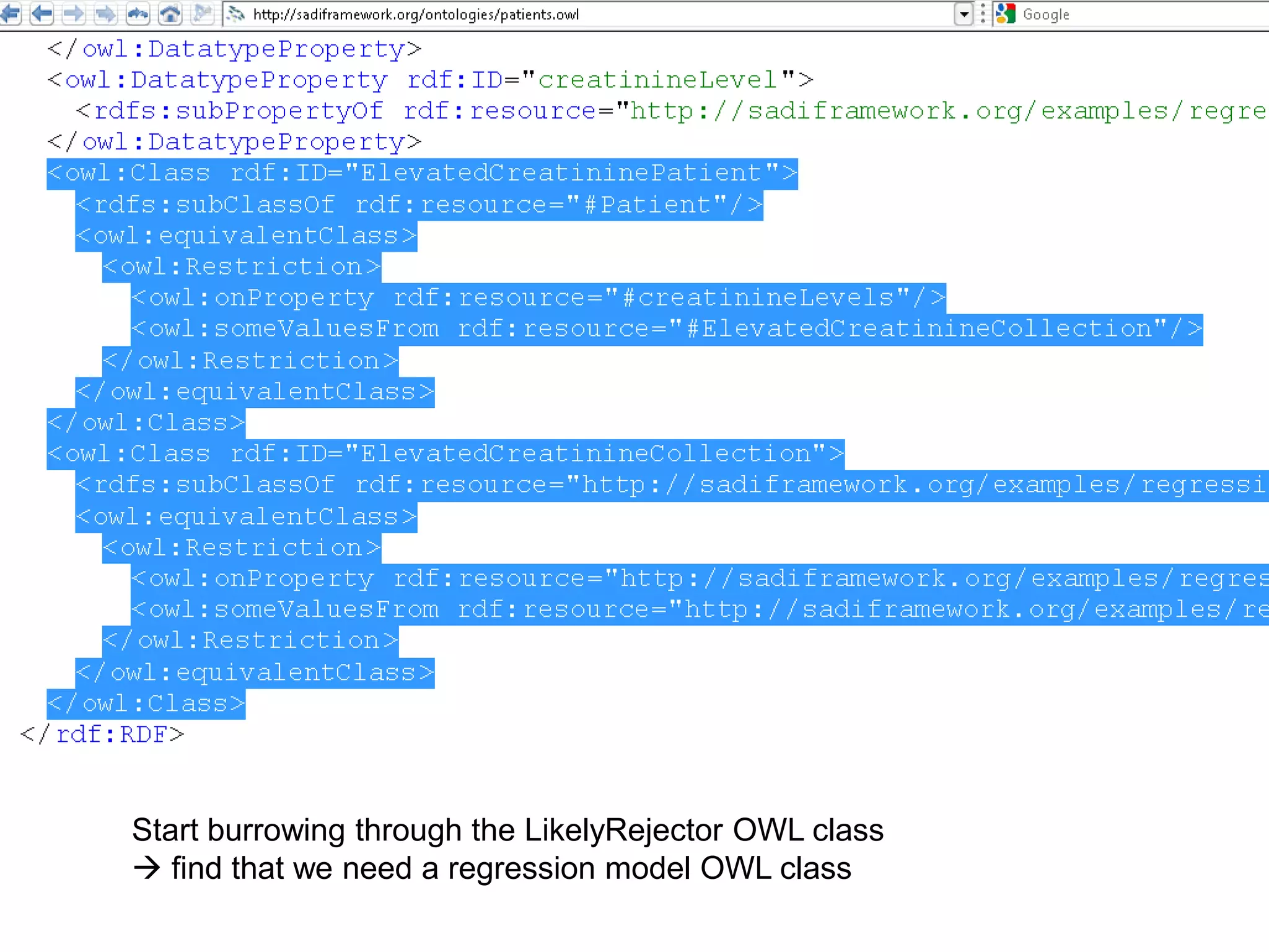 Start burrowing through the LikelyRejector OWL class  find that we need a regression model OWL class
