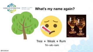 What’s my name again?
@trivikram
Tree Weak Rum
Tri vik ram
+ +
. .
 