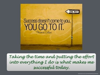 Taking the time and putting the effort
into everything I do is what makes me
successful today.
http://enrichwise.com/wp-content/uploads/2014/02/Success-Quotes.jpeg
 
